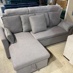 Grey Loveseat With Pullout Bed And Storage Chaise