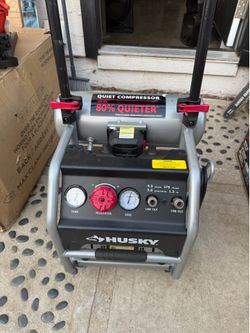 Husky 4.5 Gal. 175 PSI Portable Electric Oil-Free Quiet Twin Stack Jobsite Air Compressor w/Rubber Wheels and 2-Quick Couplers
