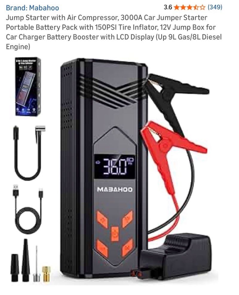 Car Battery Jump Starter Booster 3000A Peak, 9.0L Gas/8.0L Diesel Portable 150ps