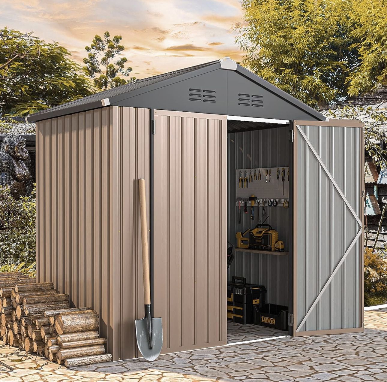 6' x 4' Storage Shed, Metal Sheds & Outdoor Storage Clearance, Utility and Tool Garden Shed w/Lock