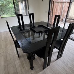 Stunning A&X Casa Luxury Crocodile Black Smoke Glass Dining Table - 6 Chairs