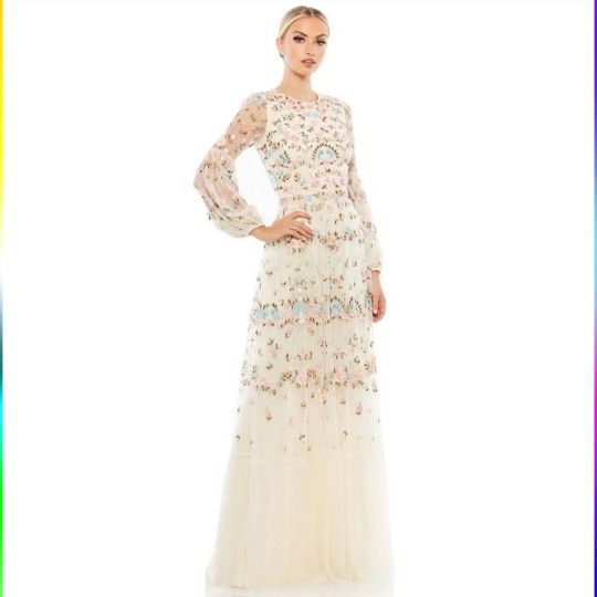 MAC DUGGAL EMBROIDERED BLOUSON SLEEVE GOWN Dress size 12