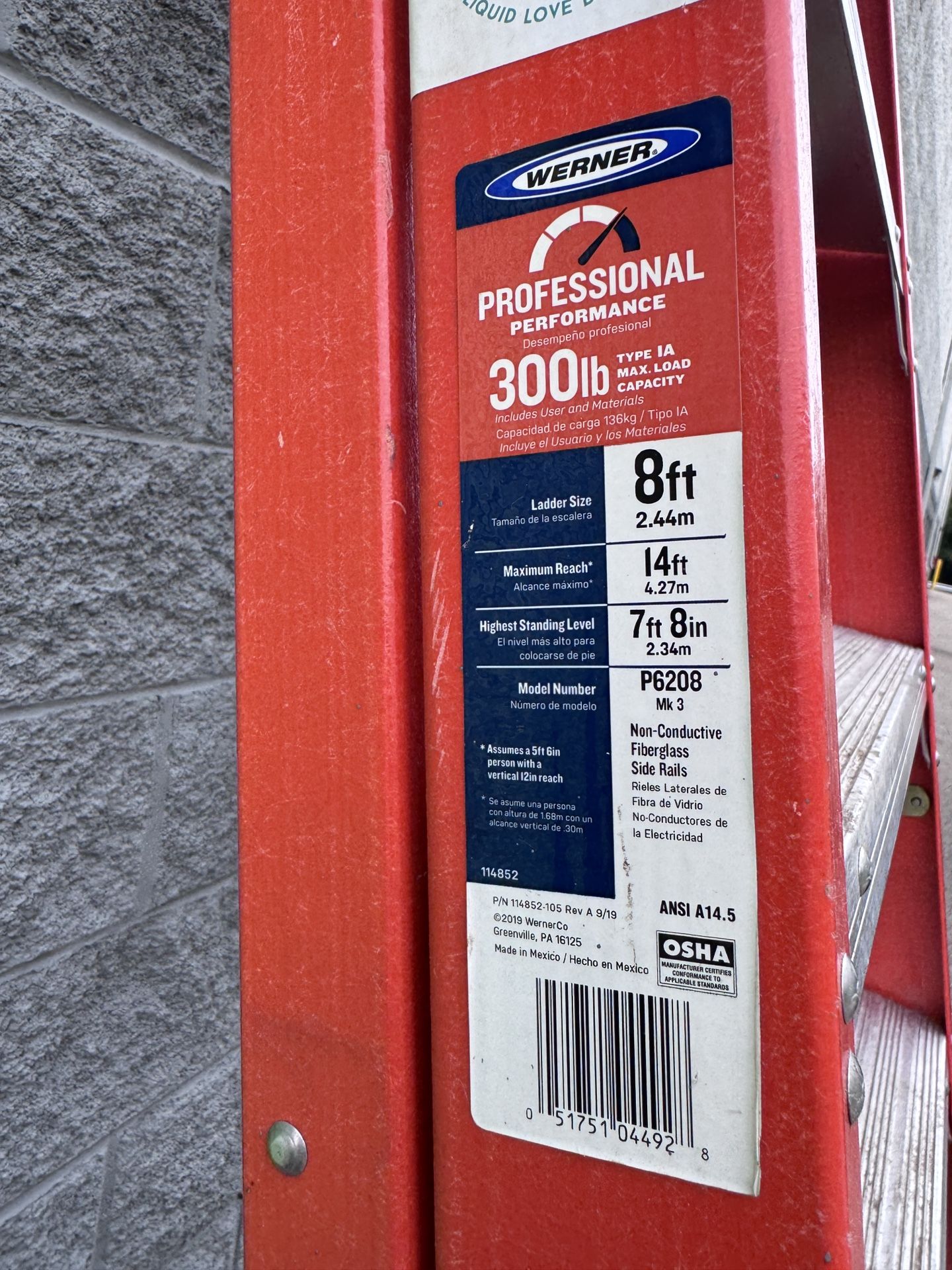 Werner Professional IA Ladder 8’ For $175