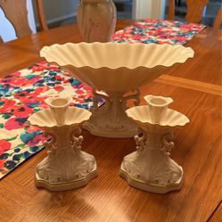 Stunning Lenox Porcelain Compote Bowl And Candlesticks 