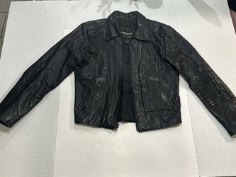Demain Women’s Black Genuine Leather Collared Full Zip Lined Jacket Size 36
