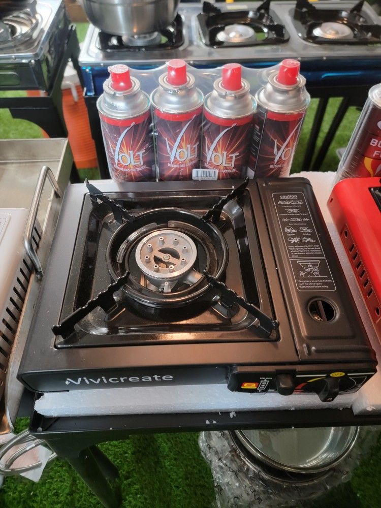 Camping Stove And 4pc Butane For Outdoor Cooking Camping Picnic Hiking Fishing BBQ