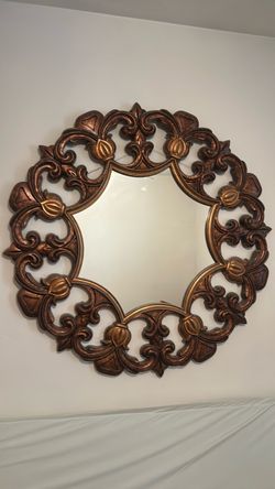 Ornate Round Wall Mirror Bronze Finish