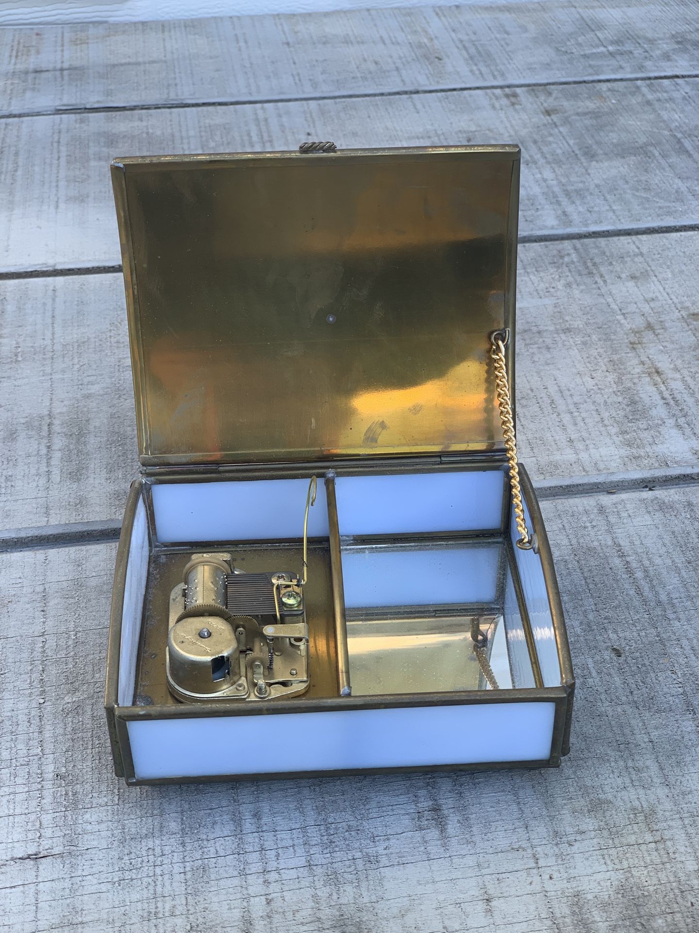 VTG Via Vermont Glass Brass Music Trinket Box Hand Crafted Friendship Gift Works