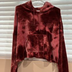 Bebe Sport Velour Hoodie Womens Large Dark Red Tie-Dye Cropped Pullover Y2K
