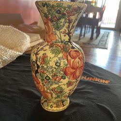 Beautiful hand painted Floral Lotus Theme Multi Color Vase