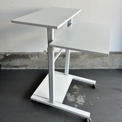 Sturdy White Adjustable Standing Desk w/Wheels