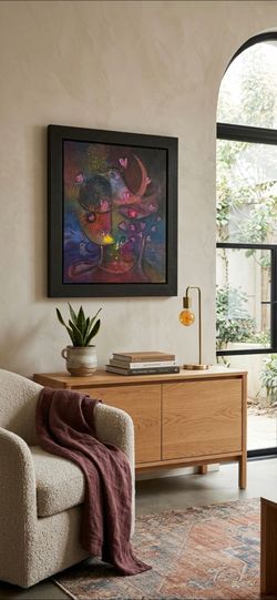 Abstract Framed Wall Art with Hearts - original painting by Thomas st thomas