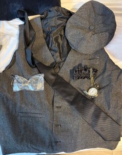 Men’s Great Gatsby Gray Costume Vest Set 1920’s Roaring 20s XL Halloween