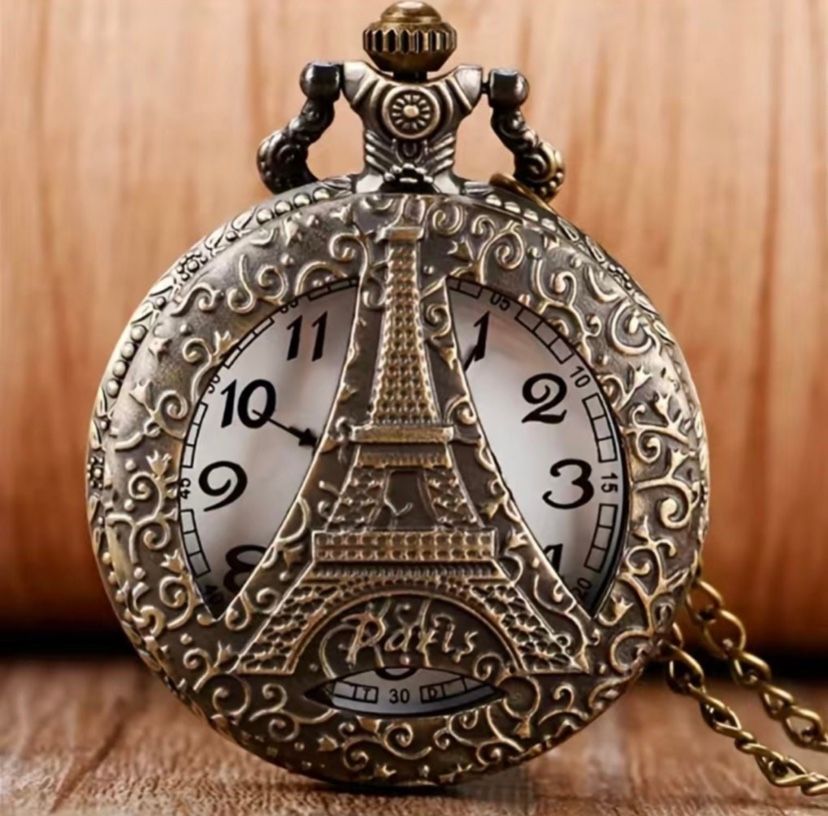 Classic Exquisite Eiffel Tower Necklace Pendant Pocket Watch