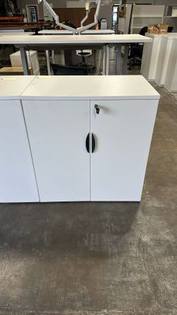 All white Laminate Storage Cabinets With Keys FLOOR MODEL SALE