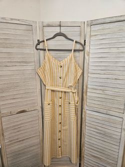 XL Yellow Striped Button-Front Midi Dress