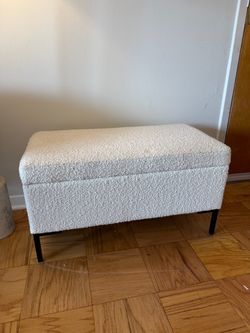 White Boucle Ottoman with Storage