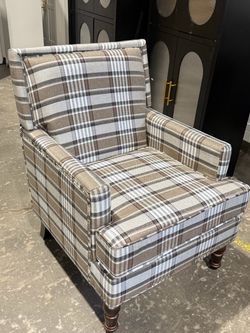 Coffee Brown Mix White Linen Fabric Vintage Upholstered Accent Chair, Living Room Arm Chair with Nailhead Trim💰130$  🔥🔥🔥Second Location : 🌸1627 C