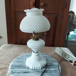 Hobnail Milk Glass Lamp 