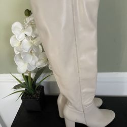 White Thigh High Heel Boots 