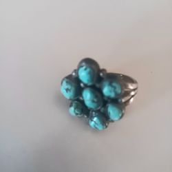Native American Navajo Turquoise & Sterling Silver Cluster Ring