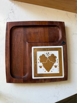 Vtg Mid Century Georges Briard Golden Regalia Grapes Teak Wood Charcuterie Board / Tray   Woodland Contemporary  Elegance  Designed and Signed by Geor