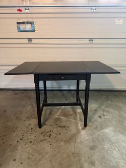 Black Drop-Leaf Dining Table with Drawer