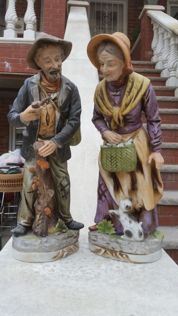 VINTAGE HOMCO OLD COUPLE WOMAN WITH CAT MAN WITH PIPE