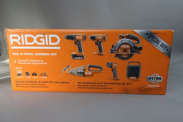 RIGID 18V Cordless 6-Tool Combo Kit with 2.0 Ah Battery, Charger, and Tool Bag - NIB
