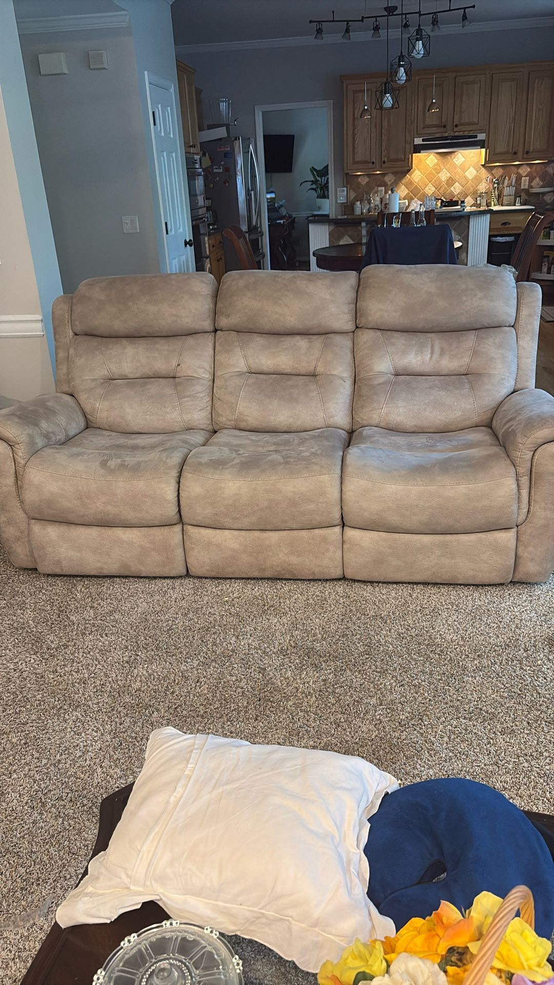 Microfiber tan Reclining Sofa
