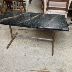 Black Coffee Table with Metal Frame Marble Effect Vintage Retro