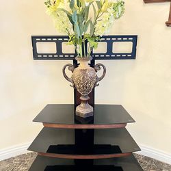 TV Stand with Mount & Glass Shelves – Modern Wood