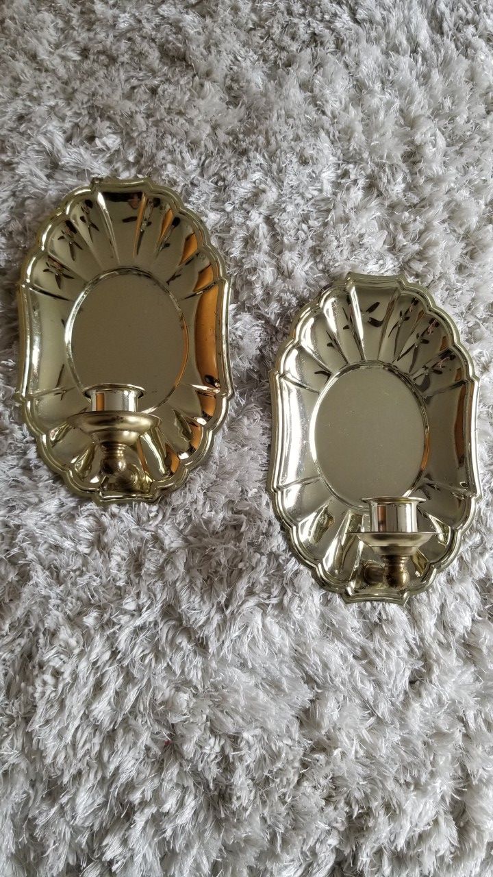 Pair of brass candle holders/ wall sconces