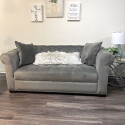 Gray Tufted Plush Velvet Sofa