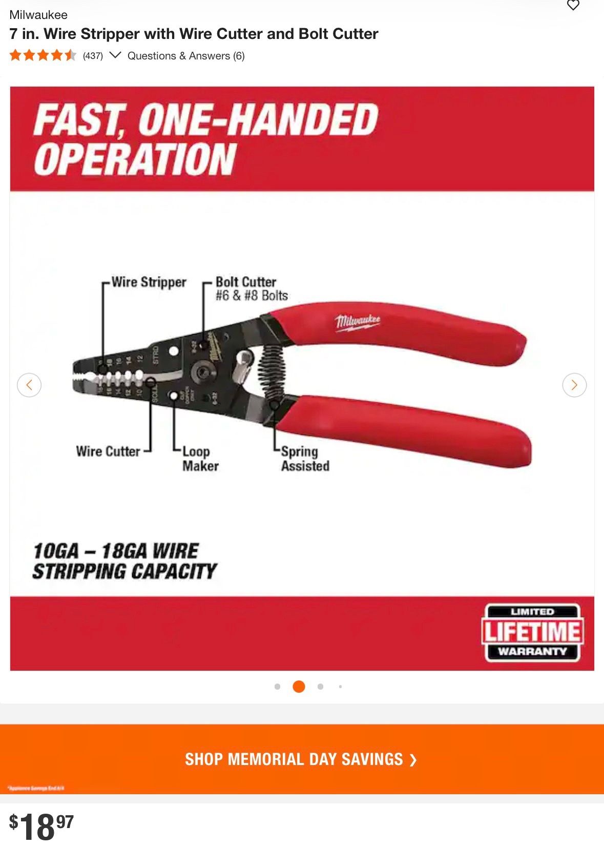 Milwaukee 7 in. Wire Stripper with Wire Cutter and Bolt Cutter