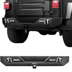 Nilight Rear Bumper Compatible for 1 Jeep Wrangler TJ&YJ,Rock Crawler Bumper with Hitch Receiver & 2X Nilight Upgraded 40W LED Lights Off Road