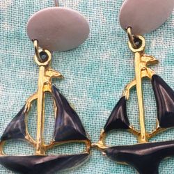 Two Pair Summer Vintage Sailboat And Red Stud Earrings Preowned