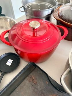 Red big Dutch Oven Pot some stains