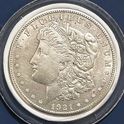 1921 P  Morgan Silver Dollar In Protective Capsule $1 Coin