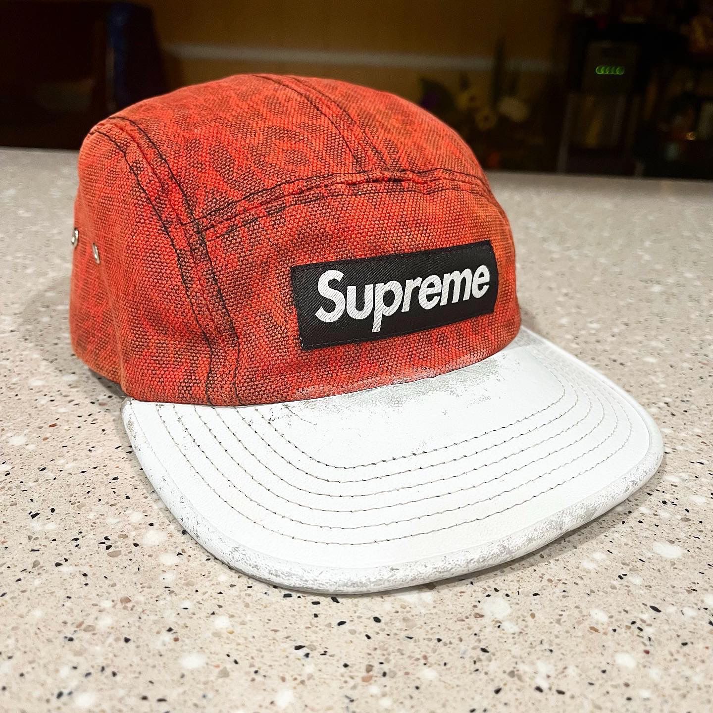 Supreme - SS13 Leopard w/ Leather Visor Camp Hat - Red / White - Used