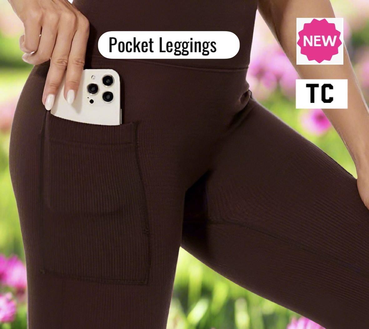 NEW Womens Brown Pocket Leggings Soft As Lularoe OS/TC
