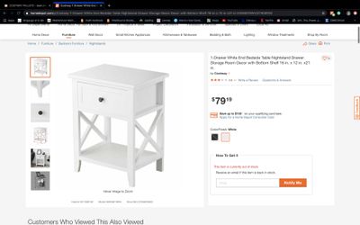 1 drawer white end bedside nightstand