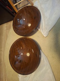 Restroom Glass sink bowl  wood design brand new set