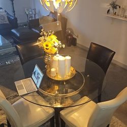 Sofa Set , 4 Dinner Chairs And Glass Table, TV Stand, Paint Wallpaper 