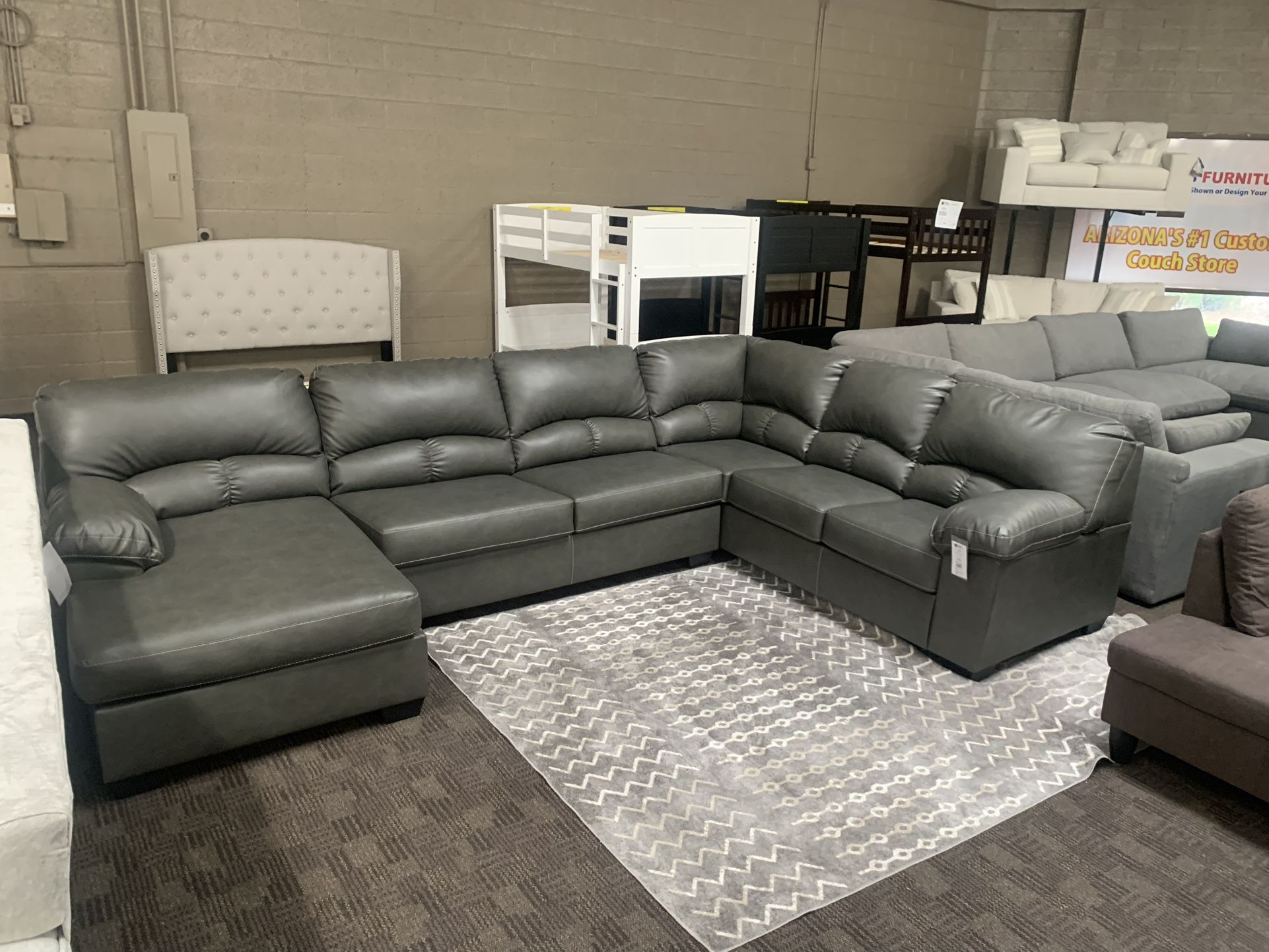 Grey Leather Sectional