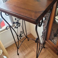 Black Wrought Iron and Wood Accent Table 