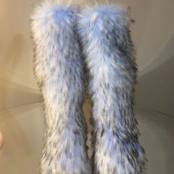 Frozen Custom Blue Faux Fur Knee-Boots Sizes 6.5,7, 9.5,10 Message True Size & Order 