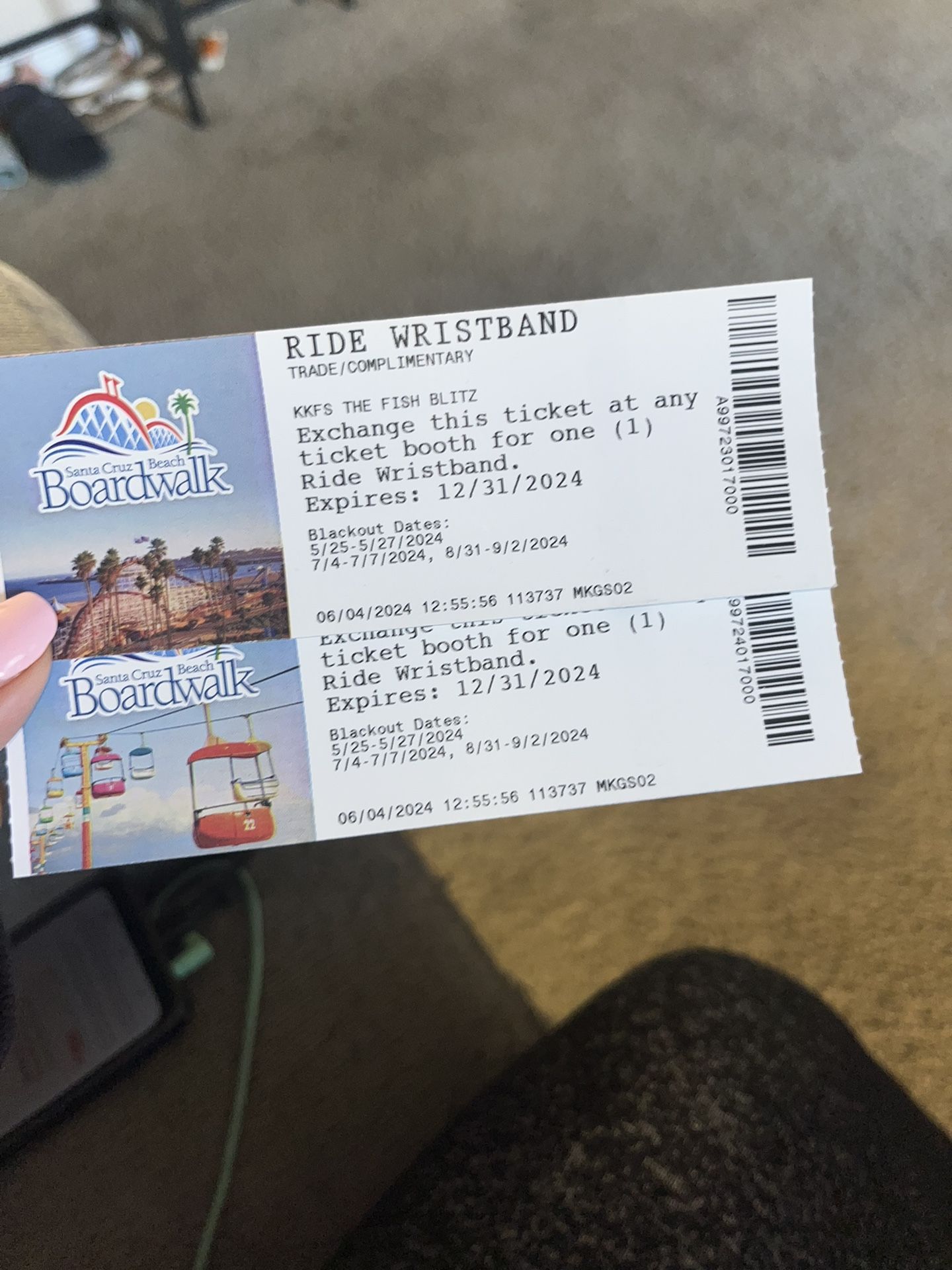 2 Ride Wristbands For Santa Cruz Board Walk