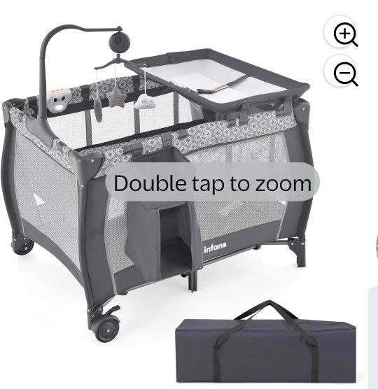 INFANS 3 in 1 Pack and Play, Portable Travel Baby Crib Bassinet with Detachable Mattress, Newborn Changing Table, Foldable Playpen with Carry Bag and 