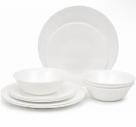 12-Piece Opal Glass Dinnerware Set, Service for 4 – Includes 10" Dinner Plates, 8.5" Salad Plates & Bowls – Microwave Safe, Dishwasher Safe, Chip Resi